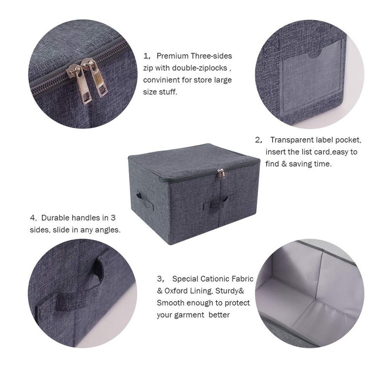 iwill CREATE PRO Pack of 2, Fabric Folding Washable Clothes Storage Boxes with Zip Lid for Wardrobe, Black Gray - Image 3